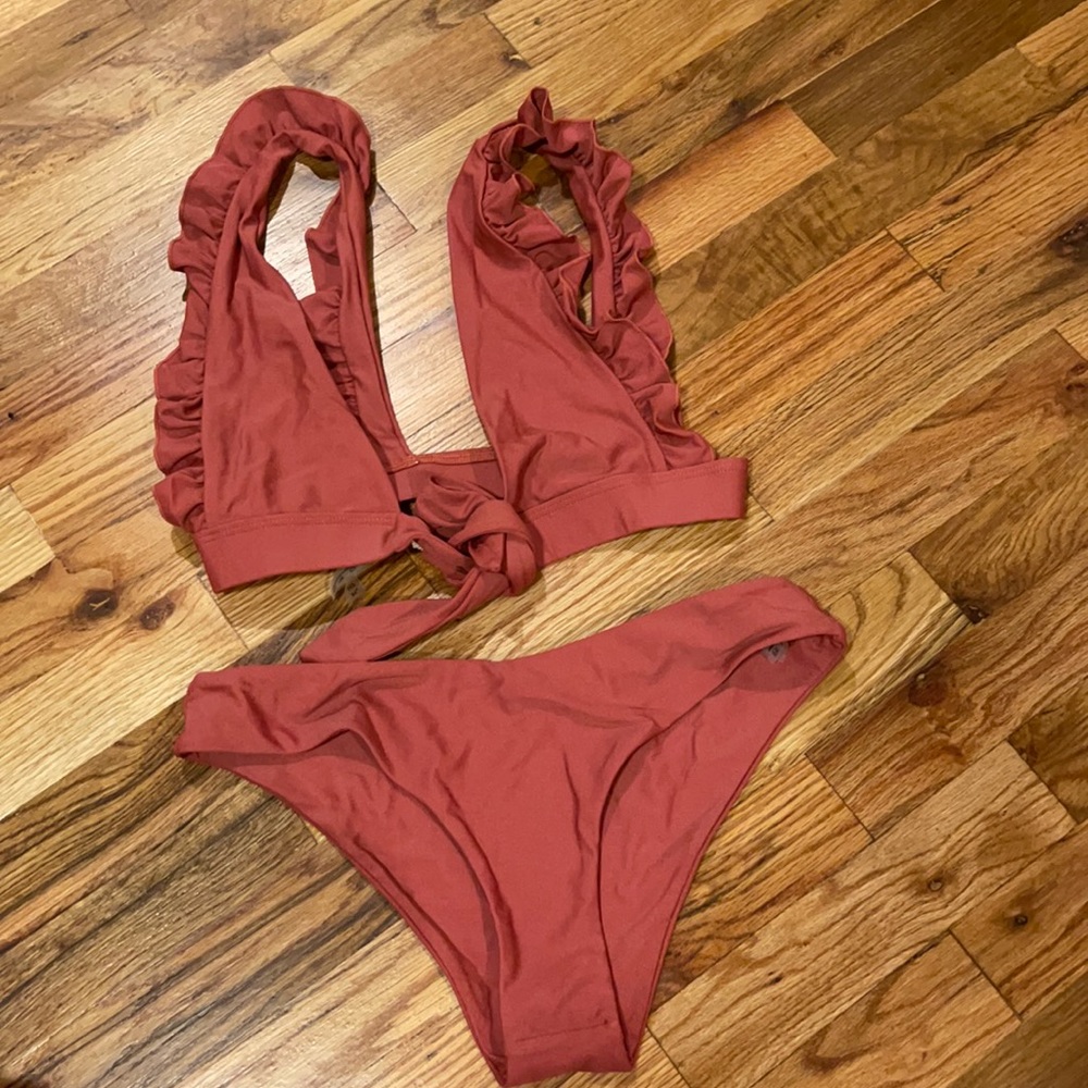 Maroon ruffle bikini